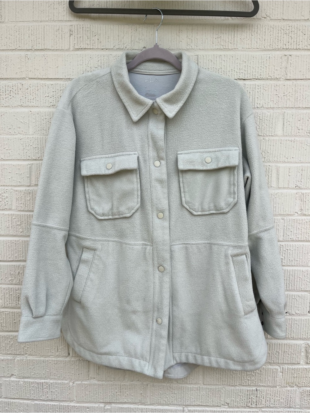 Cozy Light Gray Teddy Shacket Jacket with Chest Pockets